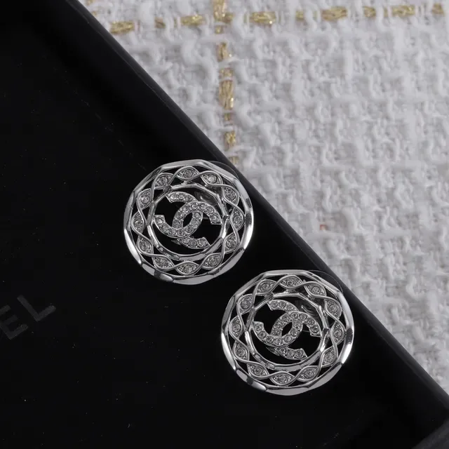 Chanel Crystal-Embellished Interlocking CC Stud Earrings 4