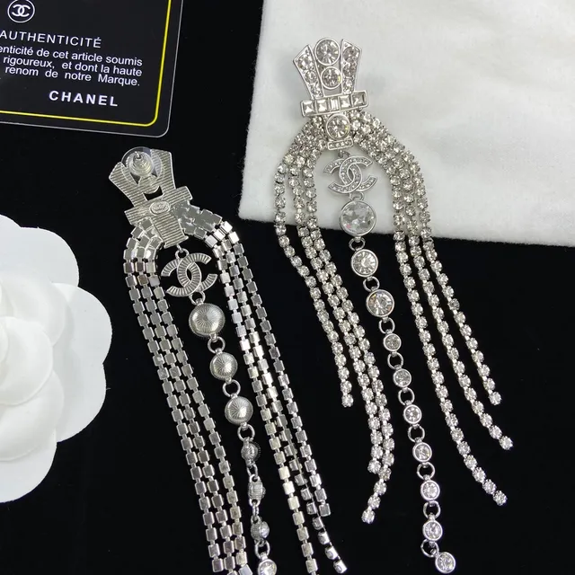 Chanel Crystal Fringe CC Logo Dangling Earrings 2