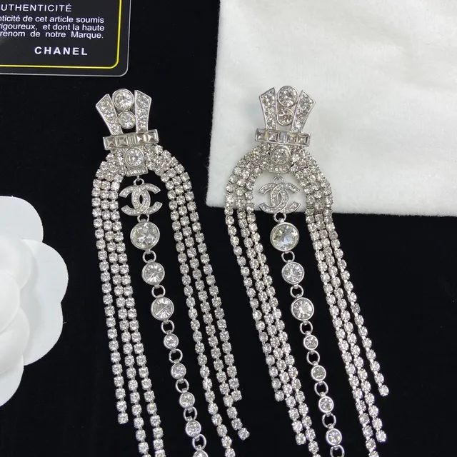 Chanel Crystal Fringe CC Logo Dangling Earrings 3