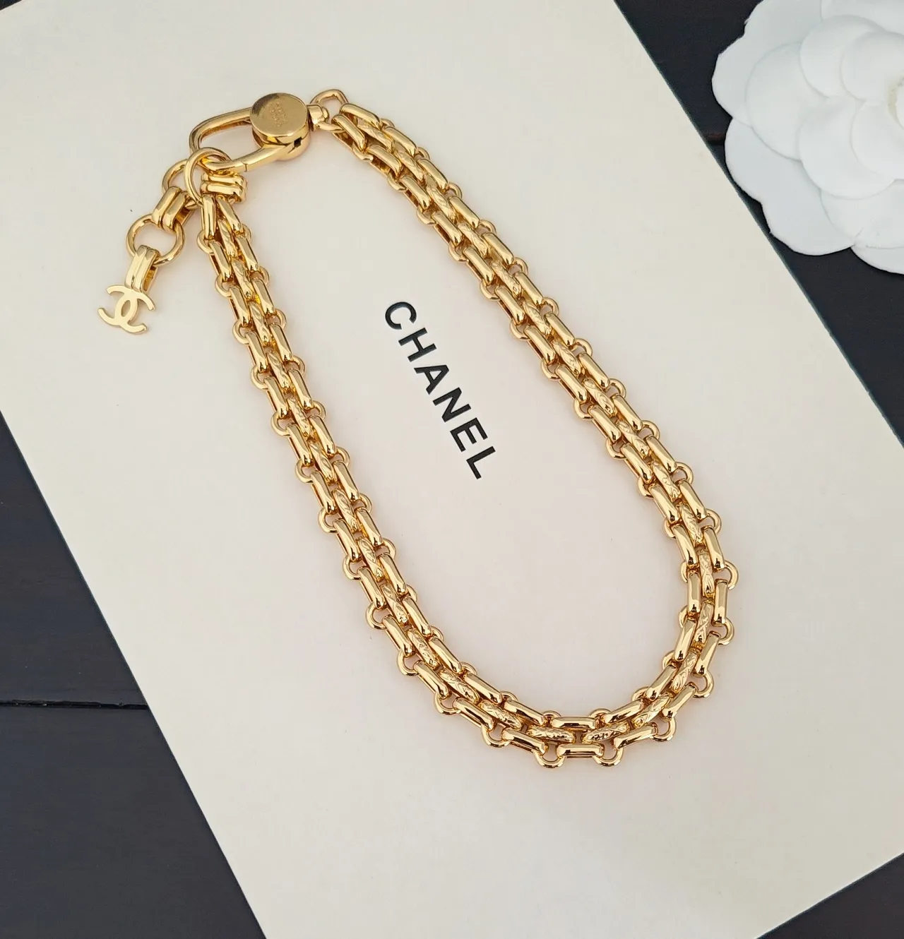 Chanel Double-Row Curb-Link Gold-Tone Chain Bracelet 2