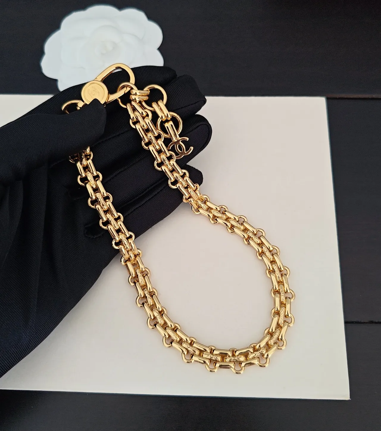 Chanel Double-Row Curb-Link Gold-Tone Chain Bracelet 3