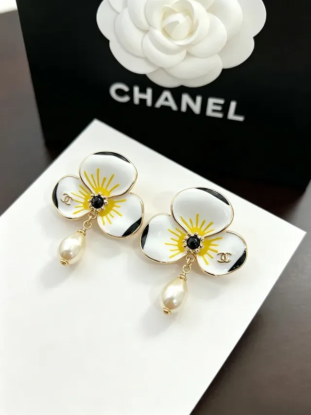 Chanel Floral Enamel and Pearl Drop Earrings 8