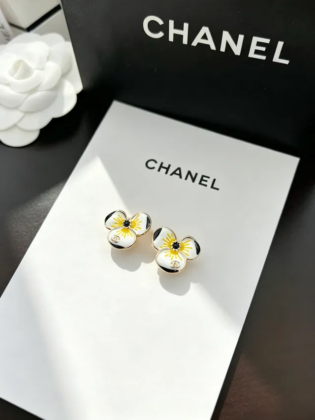 Chanel Floral Enamel Stud Earrings 9