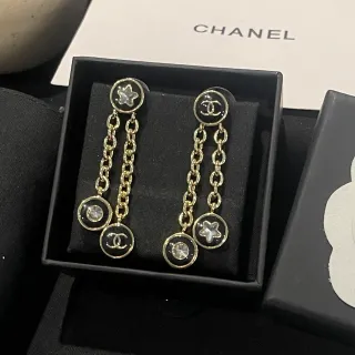 Chanel 金黑链环垂坠珐琅圆圈耳环
