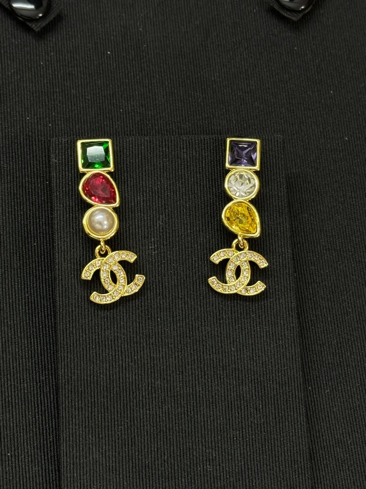 Chanel Gold Multicolor Multi-Gem Drop Earrings 3