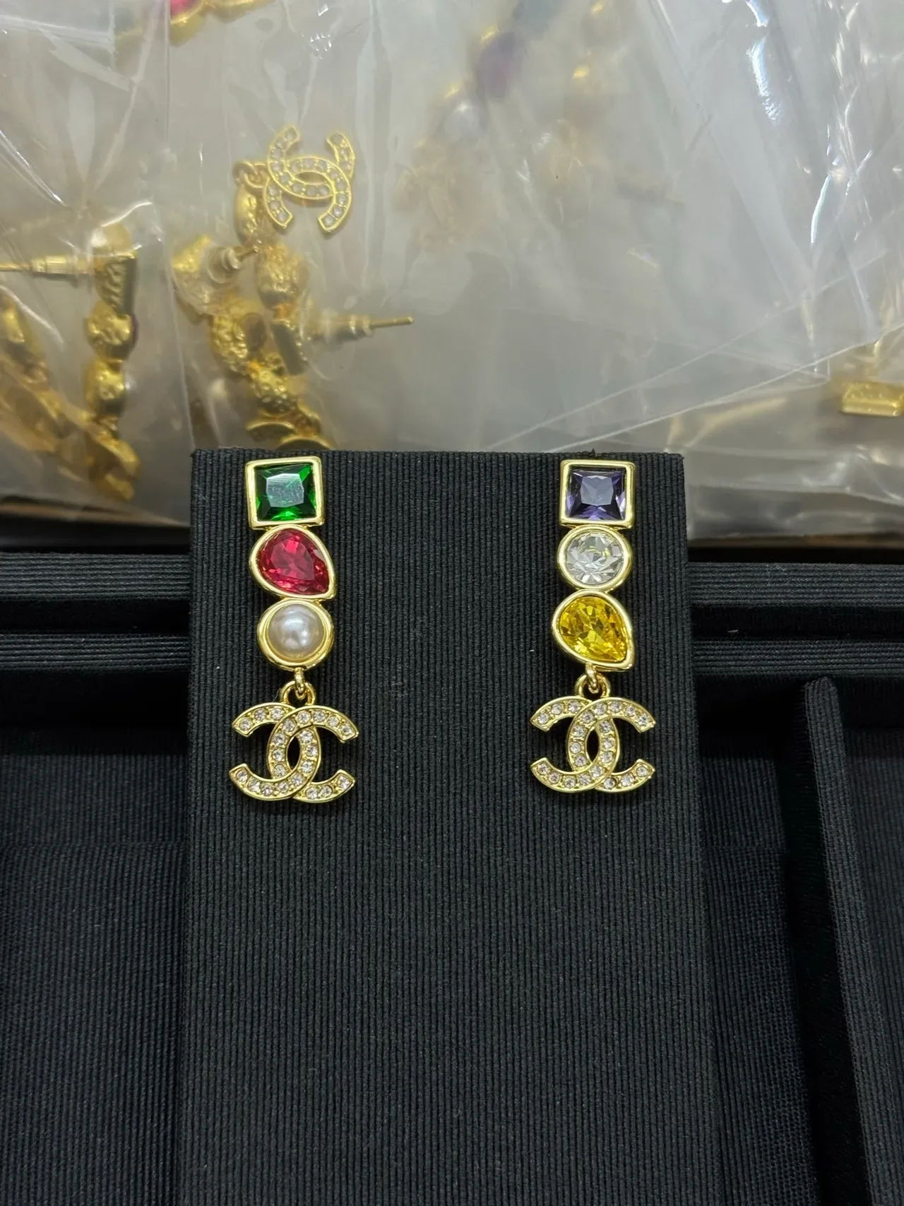 Chanel Gold Multicolor Multi-Gem Drop Earrings 7