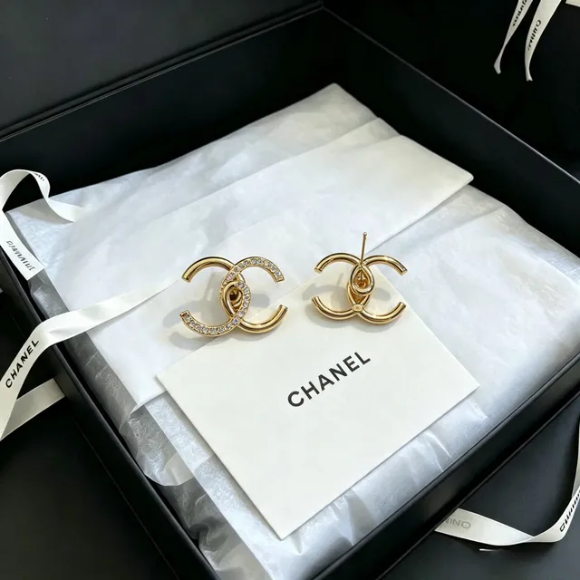 Chanel Gold Silver Pavé-Crystal Earrings 3