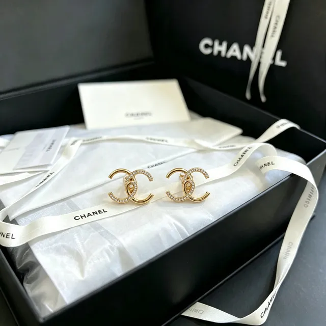 Chanel Gold Silver Pavé-Crystal Earrings 5