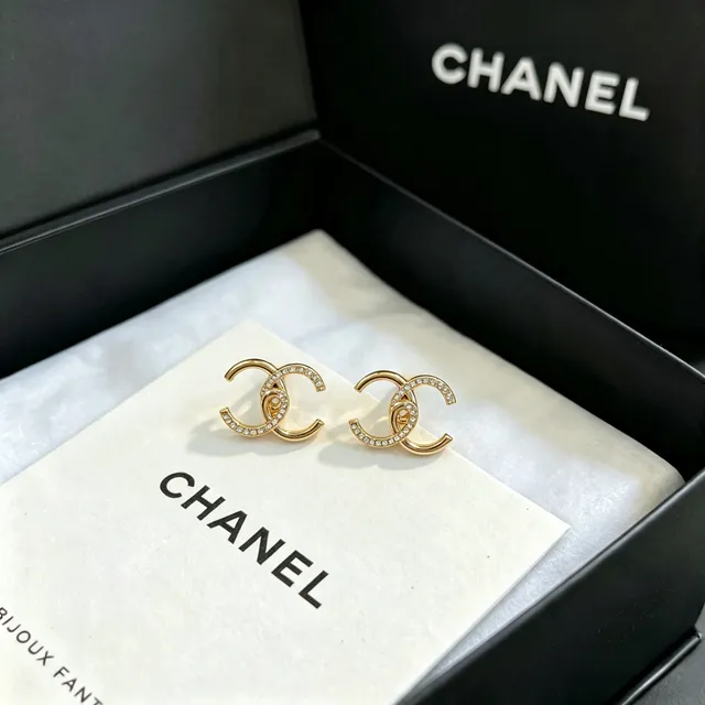 Chanel Gold Silver Pavé-Crystal Earrings 6