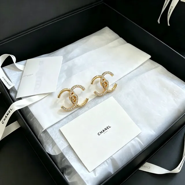 Chanel Gold Silver Pavé-Crystal Earrings 7