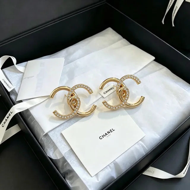 Chanel Gold Silver Pavé-Crystal Earrings 8