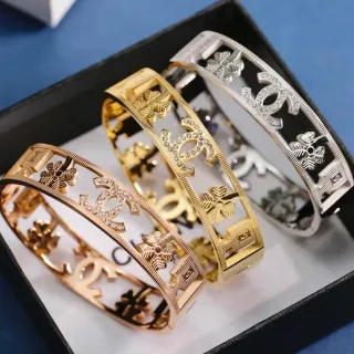 Chanel सोना चांदी कठोर चौड़ी कंगन इंटरलॉकिंग CC Logo कंगन