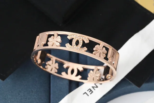 Chanel Gold Silver Rigid Wide Bangle Interlocking CC Logo Bracelet 4