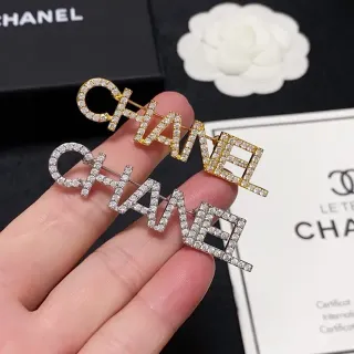 Chanel Letter Brooch Gold Silver Crystal-Encrusted Brooch
