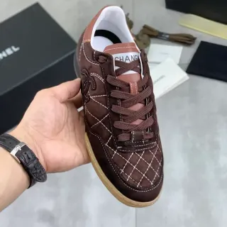 Chanel Lifestyle Sneaker Brown Beige Quilted Suede White Contrast Stitching Lifestyle Sneakers