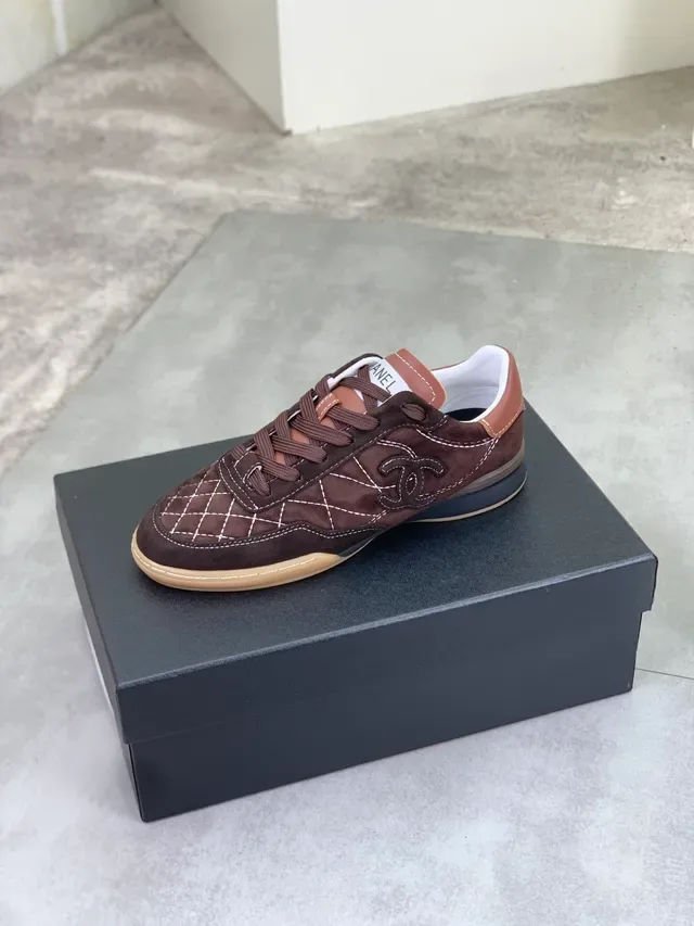 Chanel Lifestyle Sneaker Brown Beige Quilted Suede White Contrast Stitching Lifestyle Sneakers 2