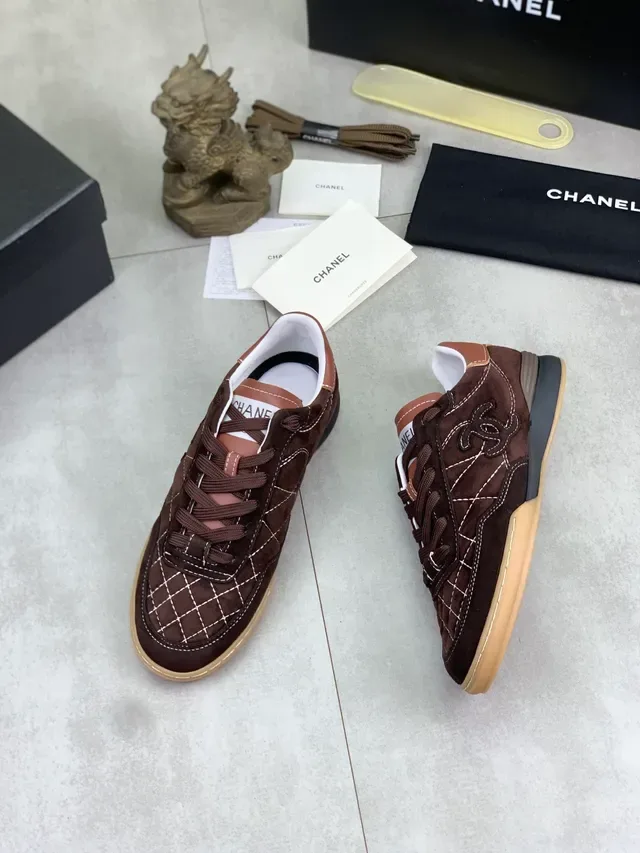 Chanel Lifestyle Sneaker Brown Beige Quilted Suede White Contrast Stitching Lifestyle Sneakers 5