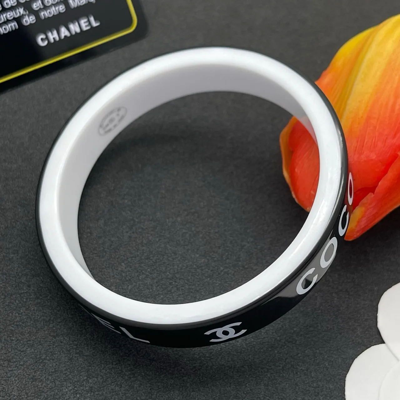 Chanel Logo Bangle Black and White Bracelet 5
