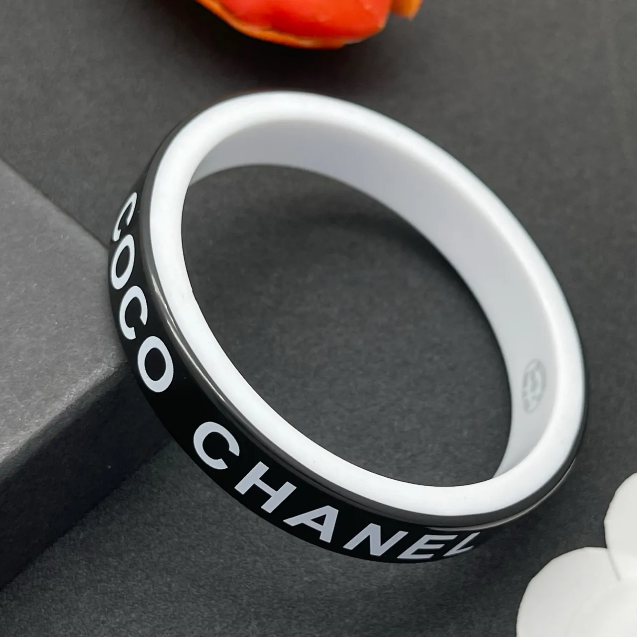 Chanel Logo Bangle Black and White Bracelet 6