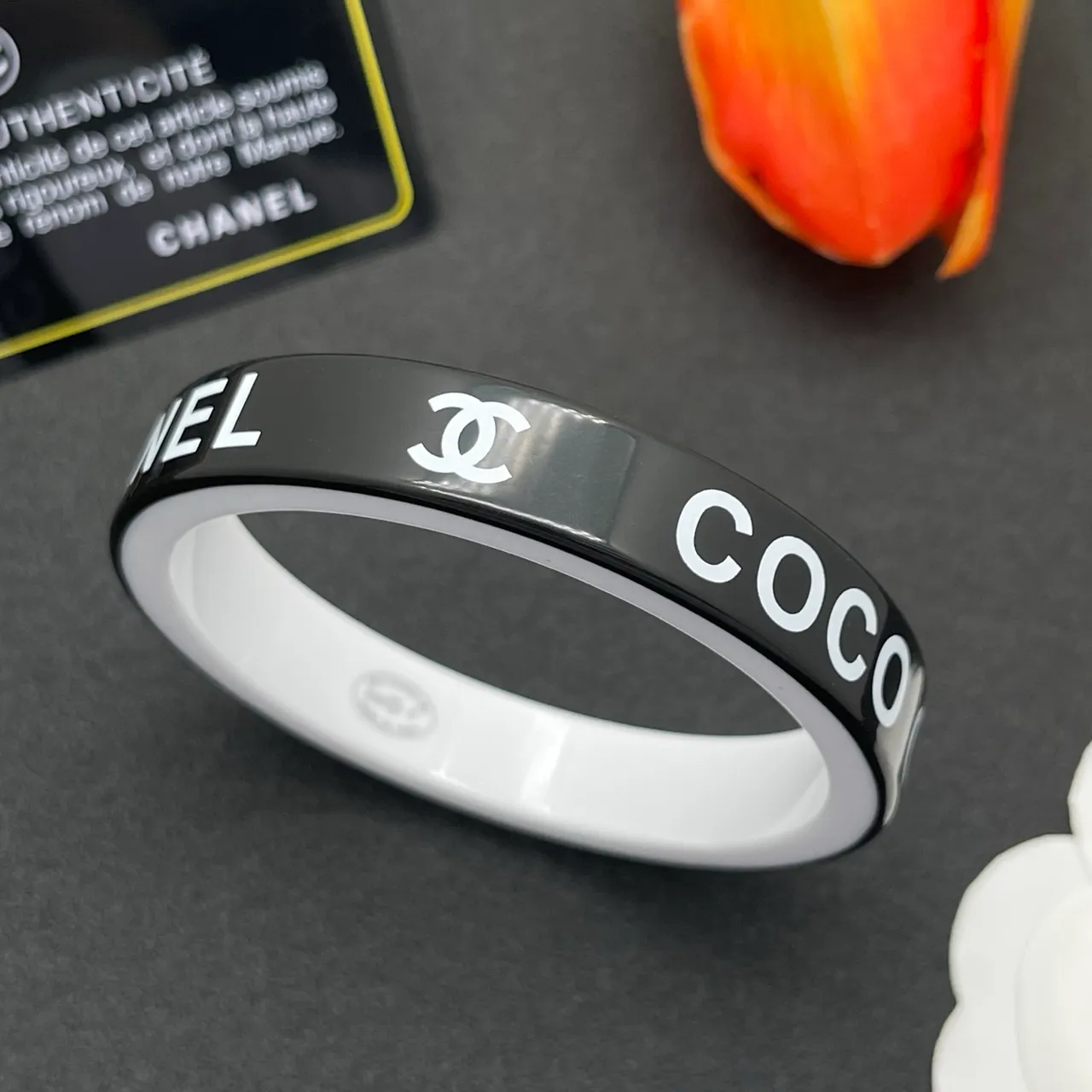 Chanel Logo Bangle Black and White Bracelet 8