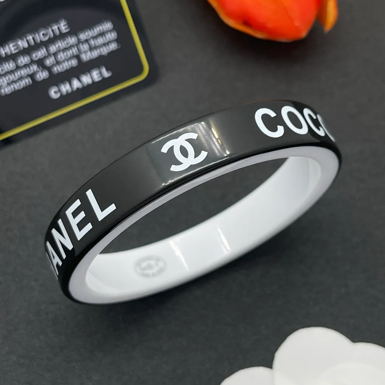 Chanel Logo Bangle Black and White Bracelet 9
