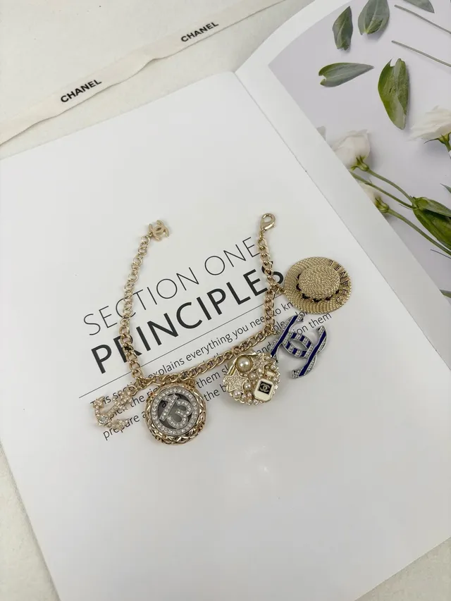 Chanel Multi-Charm Bracelet Gold Blue Chain Bracelet 2