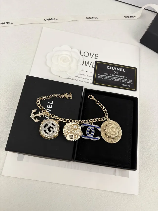 Chanel Multi-Charm Bracelet Gold Blue Chain Bracelet 4