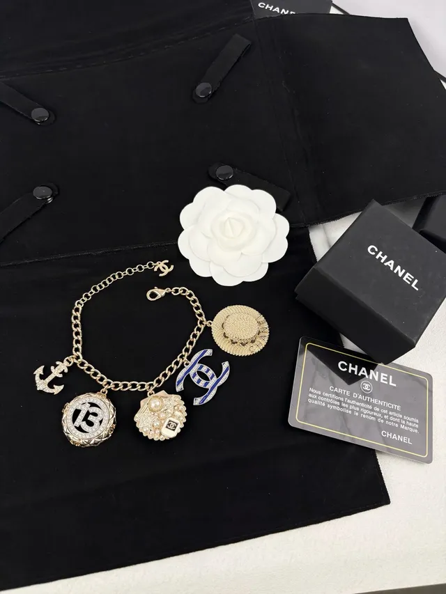 Chanel Multi-Charm Bracelet Gold Blue Chain Bracelet 6