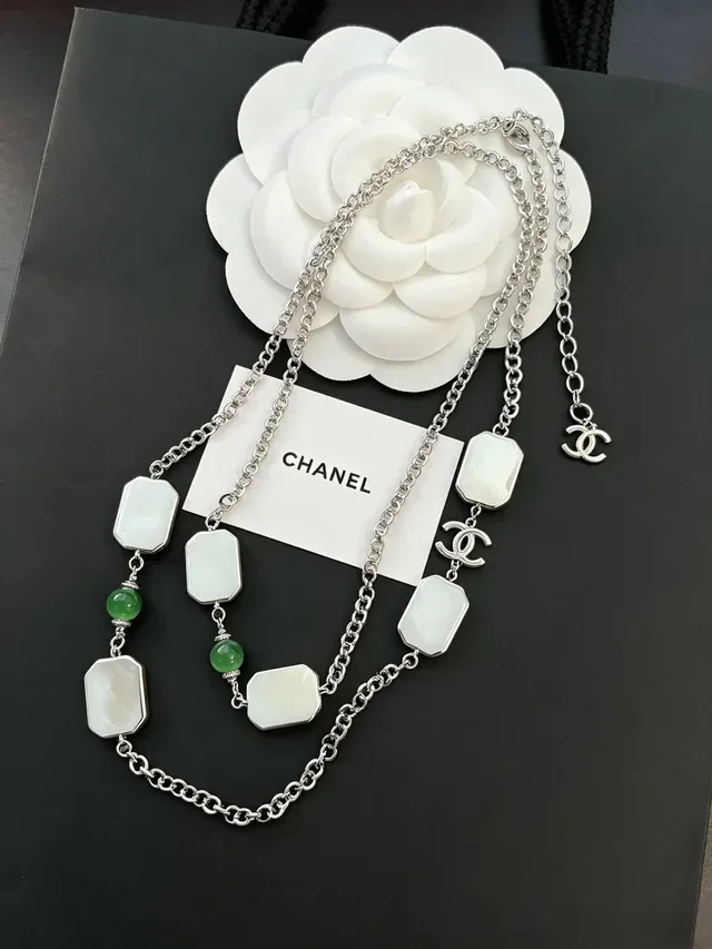 Chanel Multi-Strand Crystal and Green Bead Necklace 2