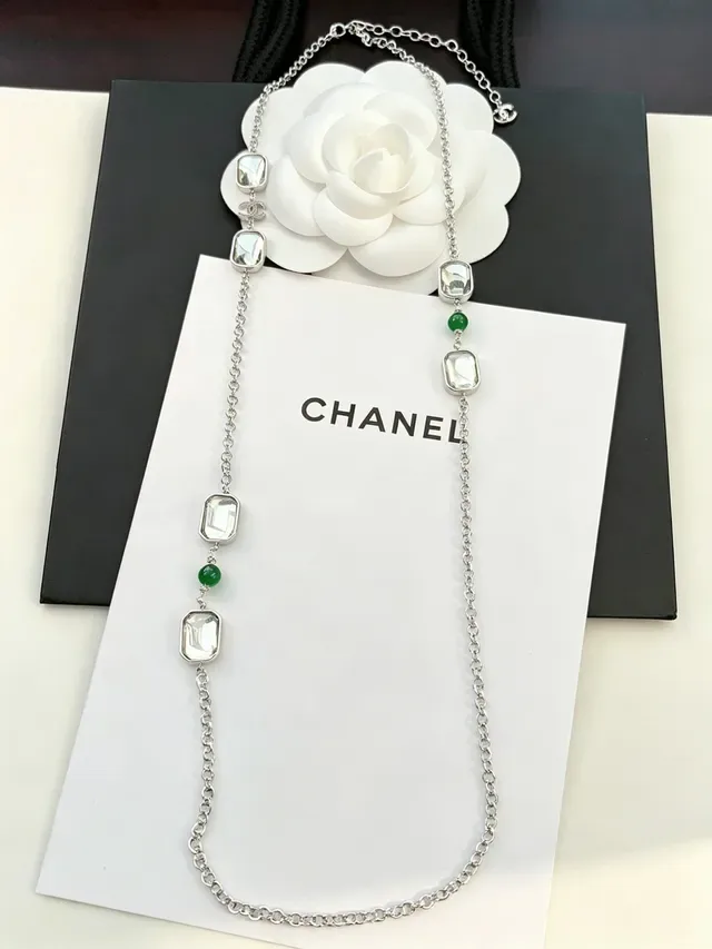 Chanel Multi-Strand Crystal and Green Bead Necklace 3