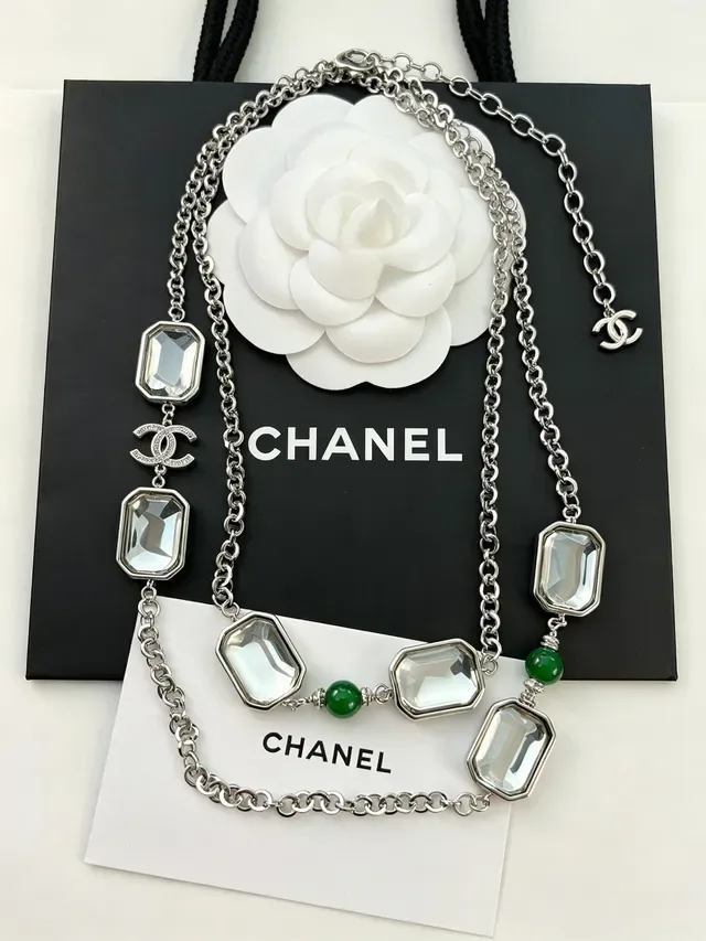 Chanel Multi-Strand Crystal and Green Bead Necklace 4