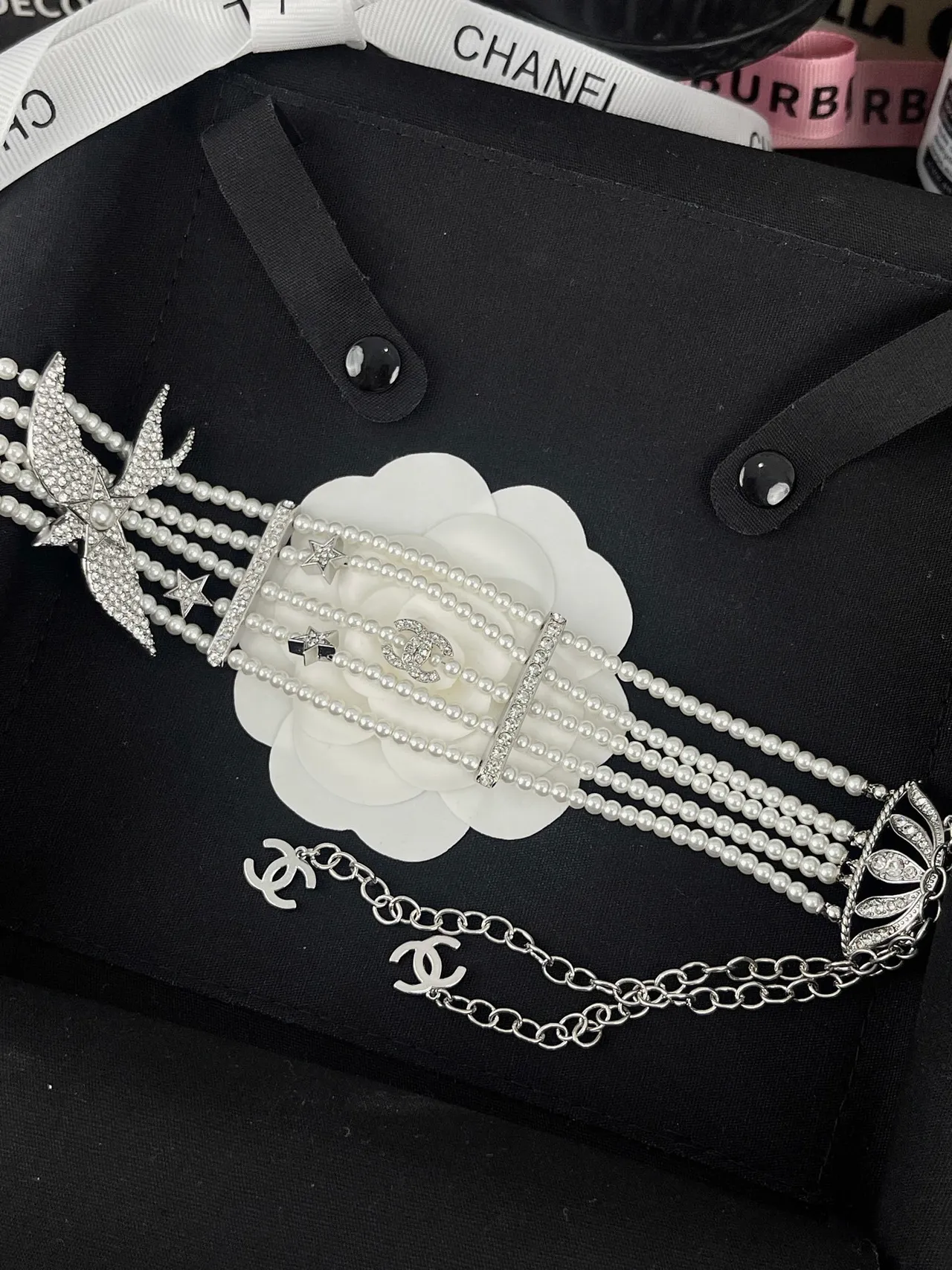 Chanel Multi-Strand Pearl and Crystal Swallow Choker Necklace 3