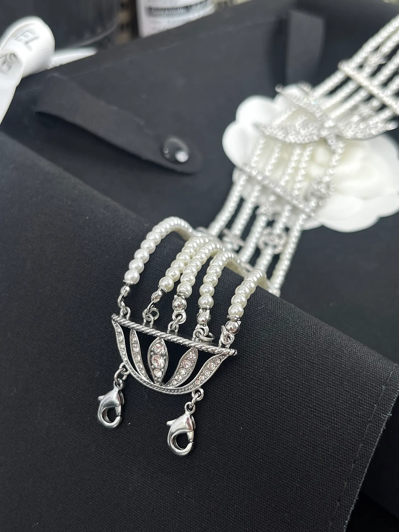 Chanel Multi-Strand Pearl and Crystal Swallow Choker Necklace 4