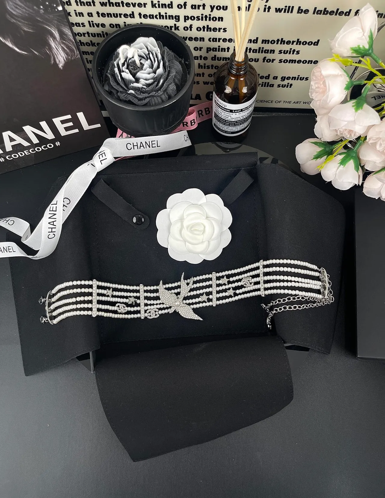 Chanel Multi-Strand Pearl and Crystal Swallow Choker Necklace 15