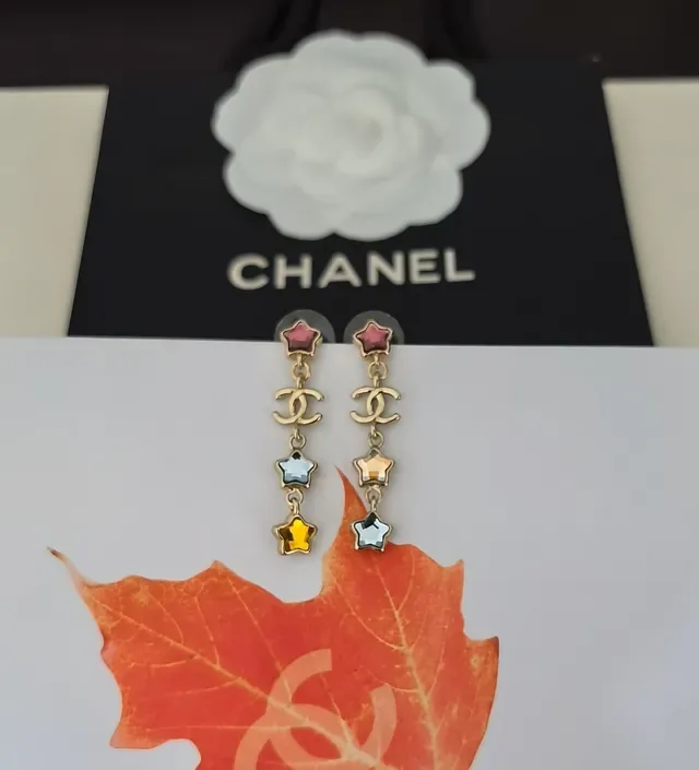 Chanel Multicolor Gold Dangling Chain Enamel Star Charms Earrings 3
