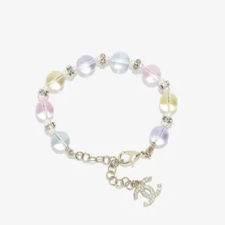 Chanel Multicolor Silver Beaded Pastel Bracelet