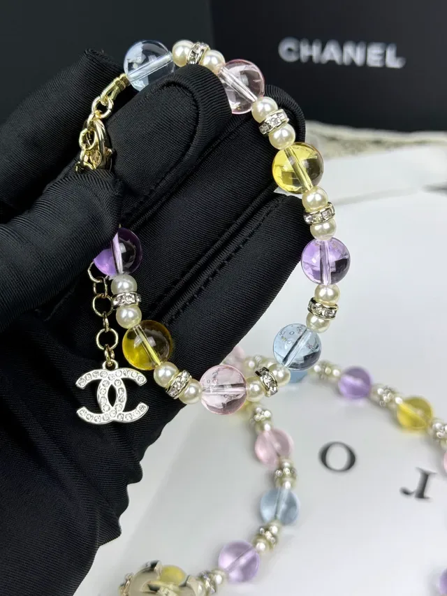 Chanel Multicolor Silver Beaded Pastel Bracelet 3