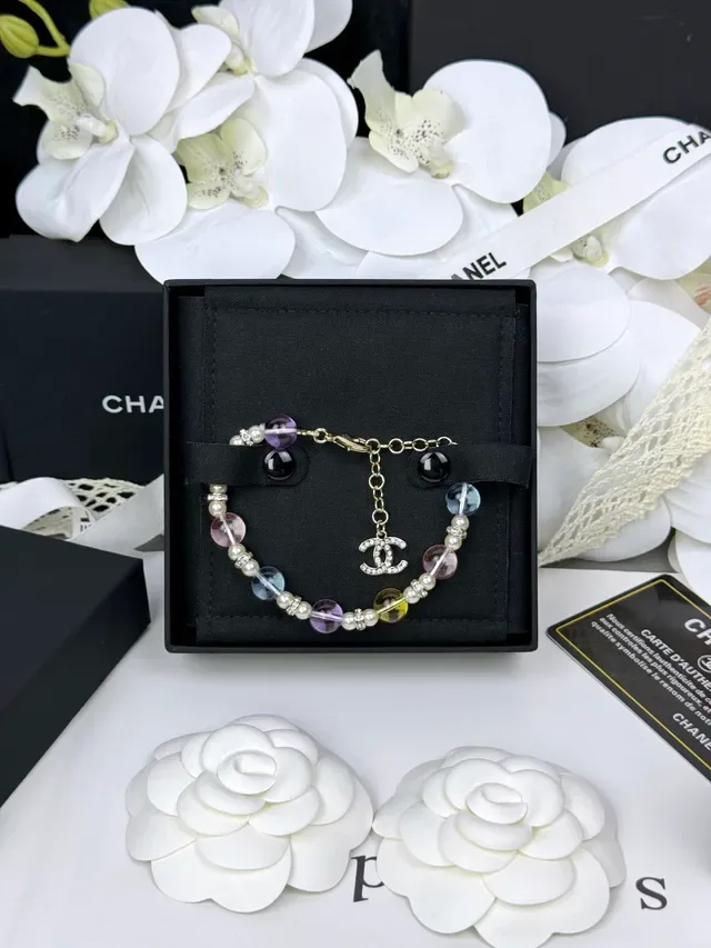 Chanel Multicolor Silver Beaded Pastel Bracelet 7