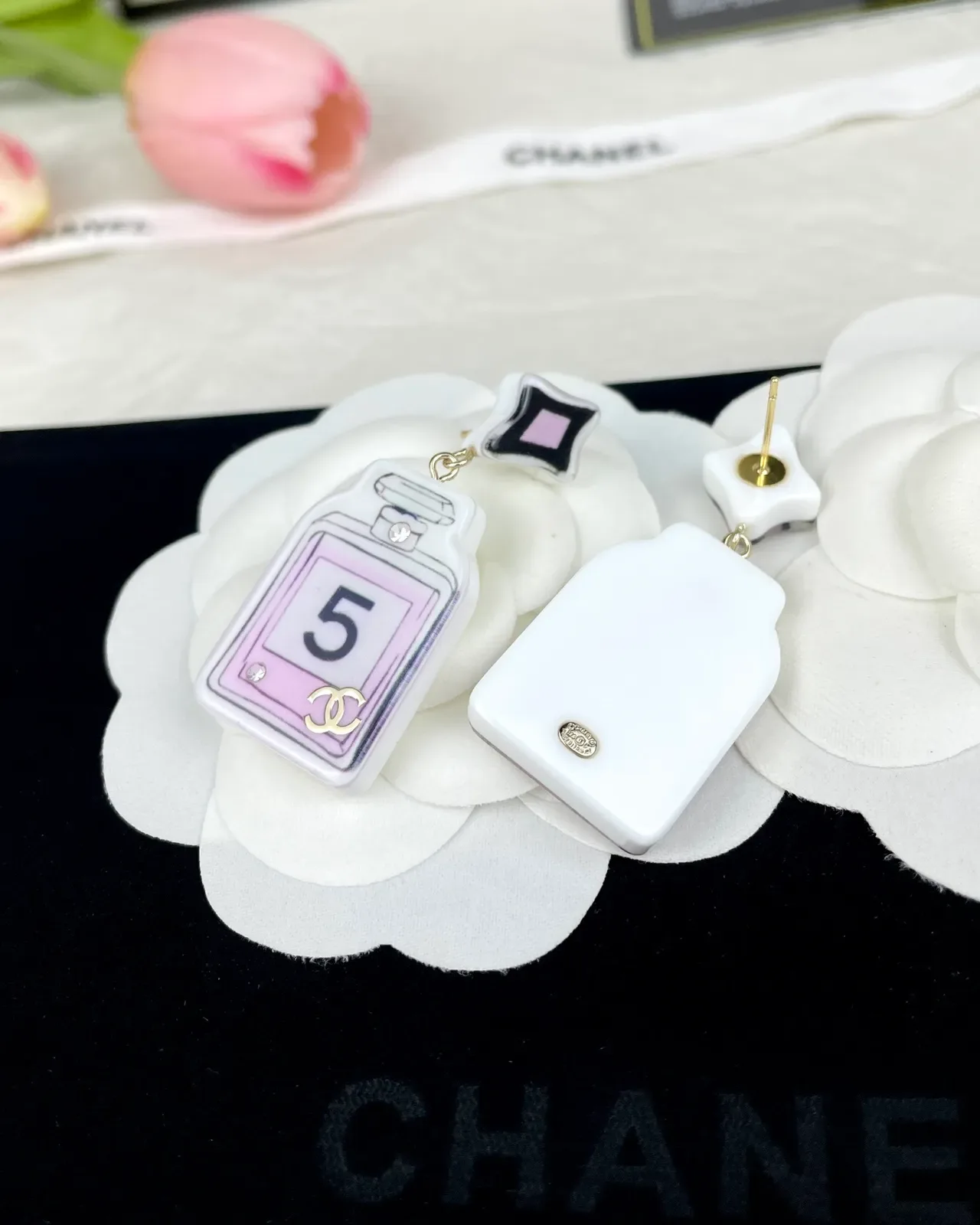 Chanel No. 5 Perfume Bottle Acrylic Dangling Earrings 2