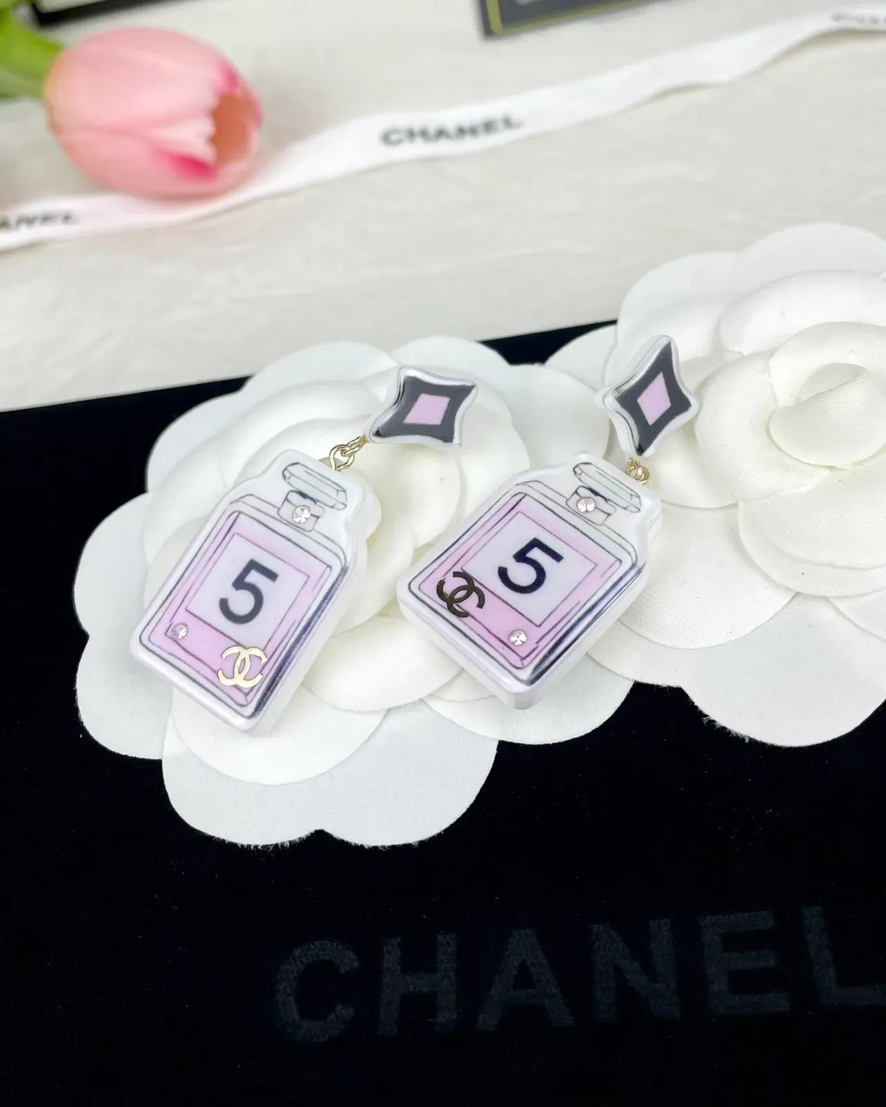 Chanel No. 5 Perfume Bottle Acrylic Dangling Earrings 3