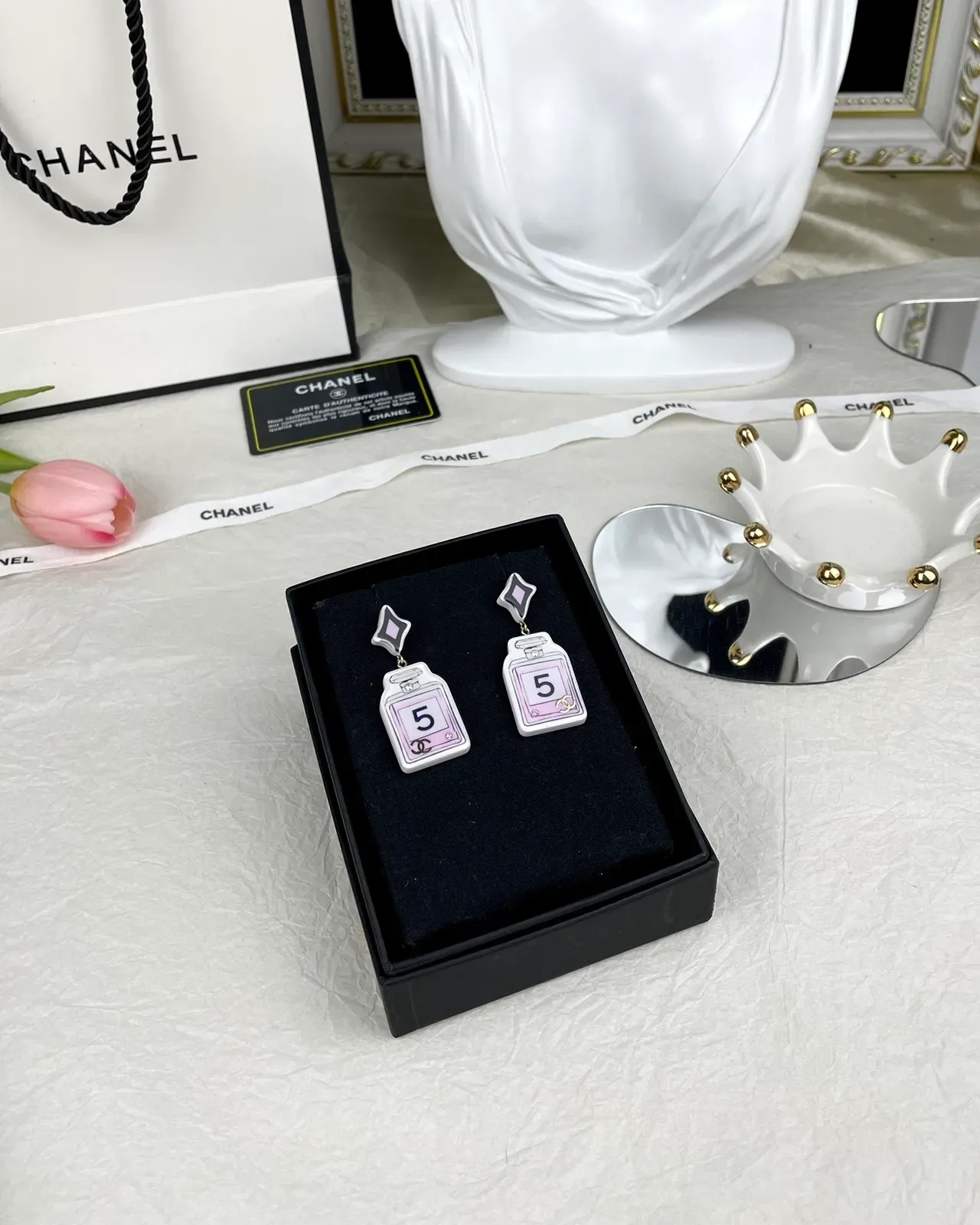 Chanel No. 5 Perfume Bottle Acrylic Dangling Earrings 5
