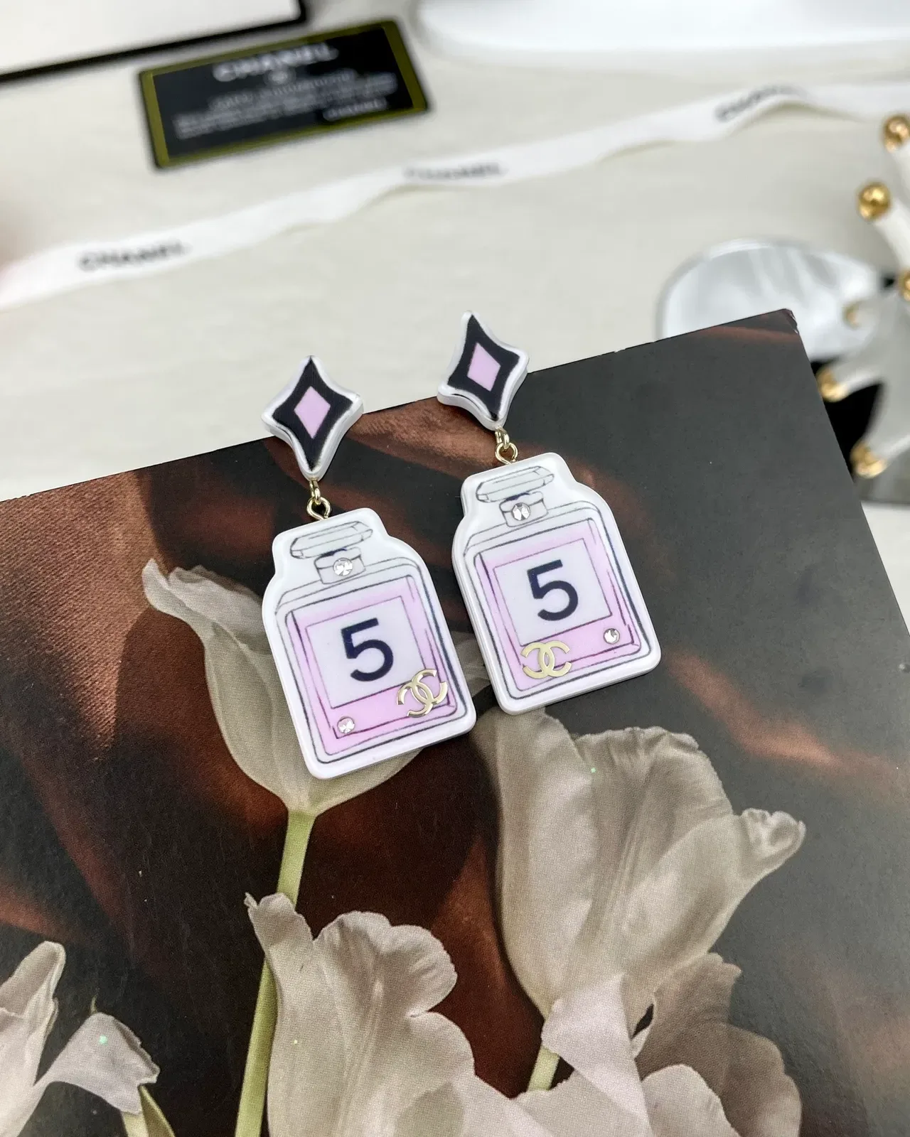 Chanel No. 5 Perfume Bottle Acrylic Dangling Earrings 7