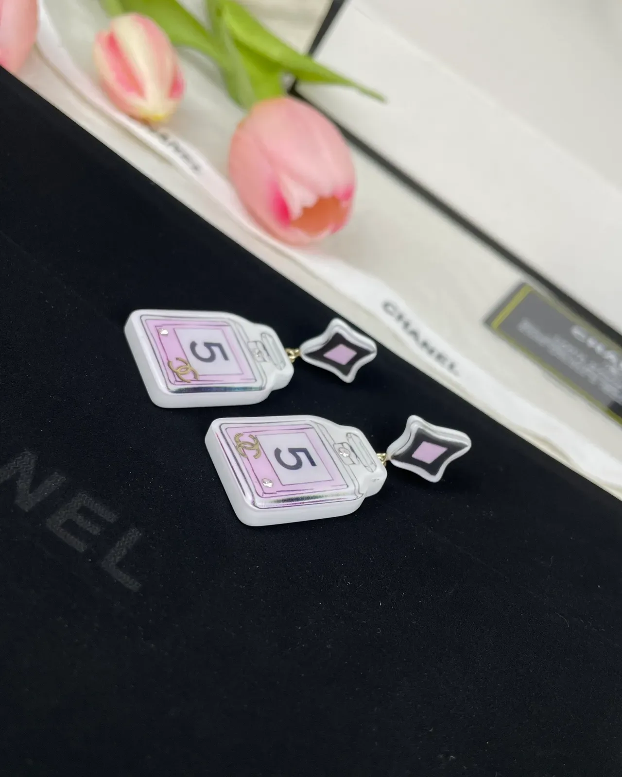 Chanel No. 5 Perfume Bottle Acrylic Dangling Earrings 8