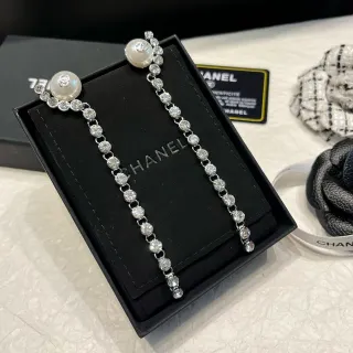 Chanel Pearl and Crystal Chain Drop Earrings