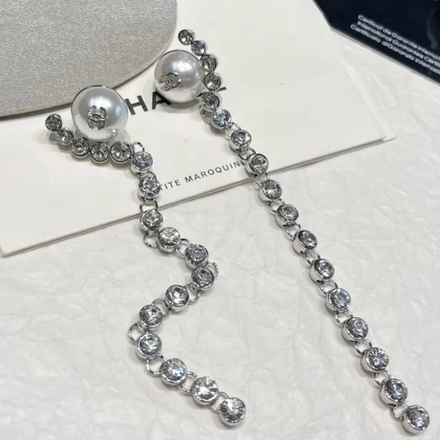 Chanel Pearl and Crystal Chain Drop Earrings 2