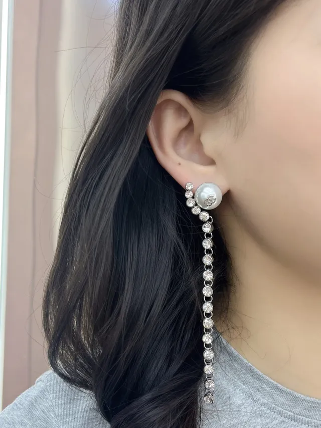 Chanel Pearl and Crystal Chain Drop Earrings 4