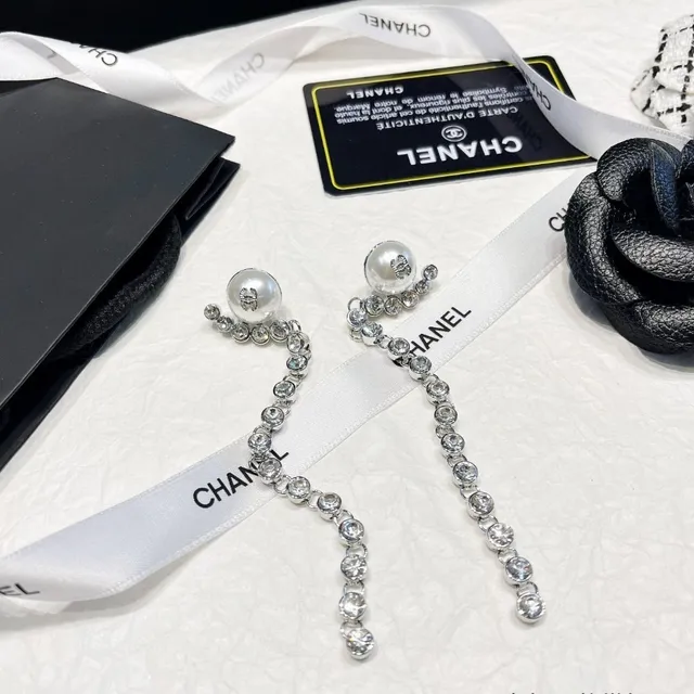 Chanel Pearl and Crystal Chain Drop Earrings 5
