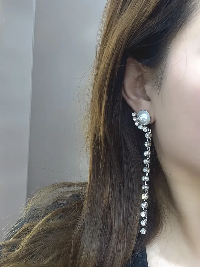 Chanel Pearl and Crystal Chain Drop Earrings 6
