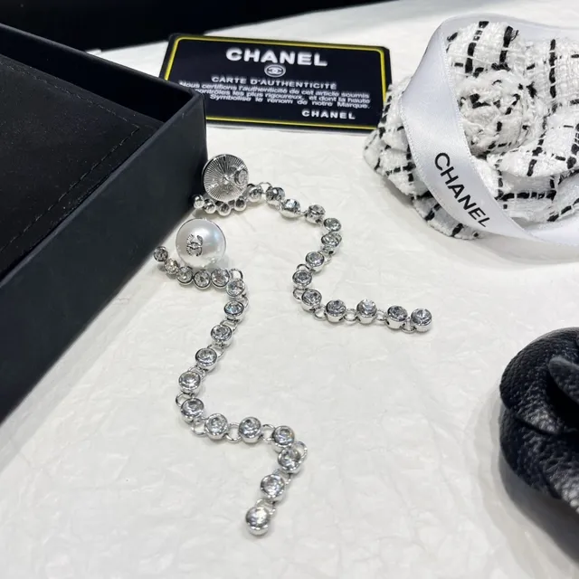 Chanel Pearl and Crystal Chain Drop Earrings 8