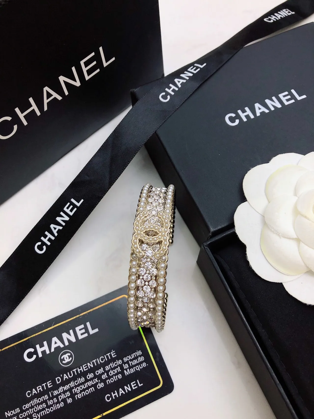 Chanel Pearl and Crystal Cuff Bracelet 2